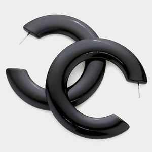 Black Hoop Earrings 2.75" Casual Simple Trendy Statement Fashion Jewelry